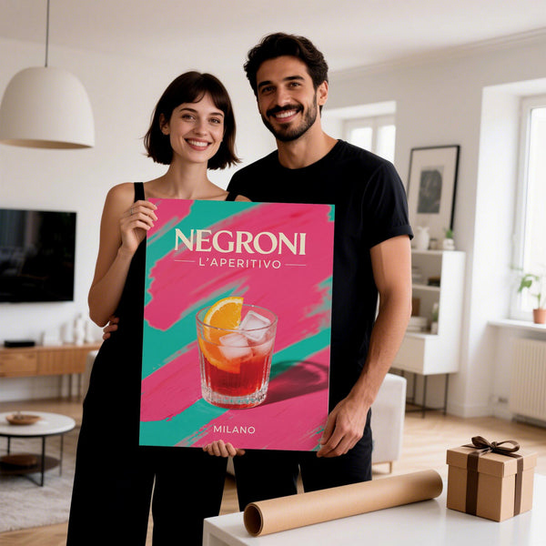 Bold drink posters vintage style with classic Negroni aesthetic.