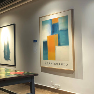 eye-catching blue and yellow wall art with colour field influence