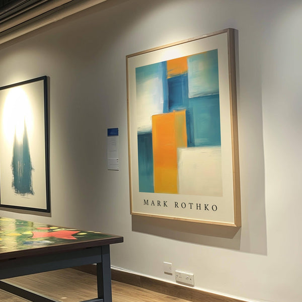 eye-catching blue and yellow wall art with colour field influence