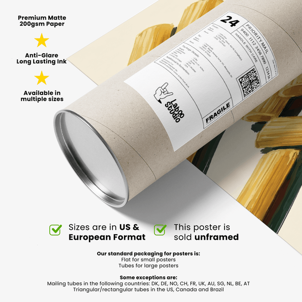 Rigatoni Pasta Print art print in beige and yellow for culinary spaces