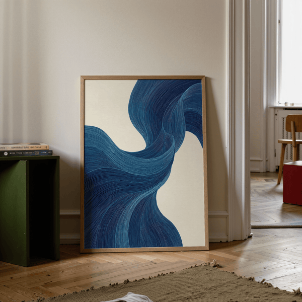 Contemporary Blue Flowing Wall Art wall art for creative studio in blue and beige