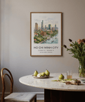 Architectural skyline wall art poster featuring Ho Chi Minh City and coordinate caption