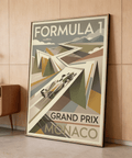 Monaco Race Poster showing F1 car racing along Riviera-inspired switchbacks