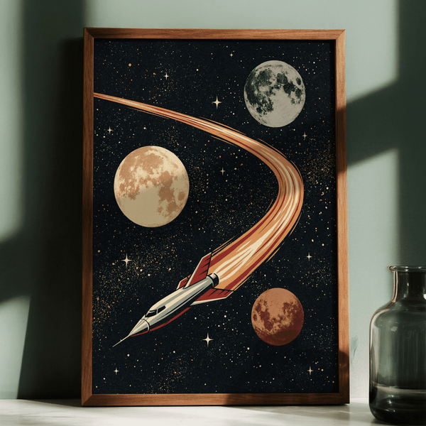 Space Themed Wall Art Red and Beige space poster for game room