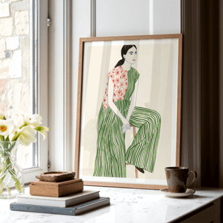 Fashion Illustration Art Print featuring editorial seated figure with crossed hands