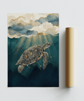 Serene Ocean Print Decor blue and gold print for nook wall decoration