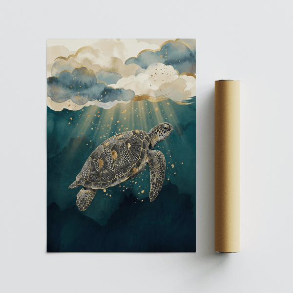 Serene Ocean Print Decor blue and gold print for nook wall decoration