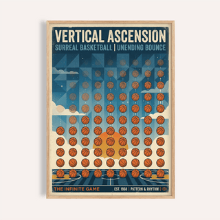 Overview of basketball-themed poster print with repeating ball grid and headline text