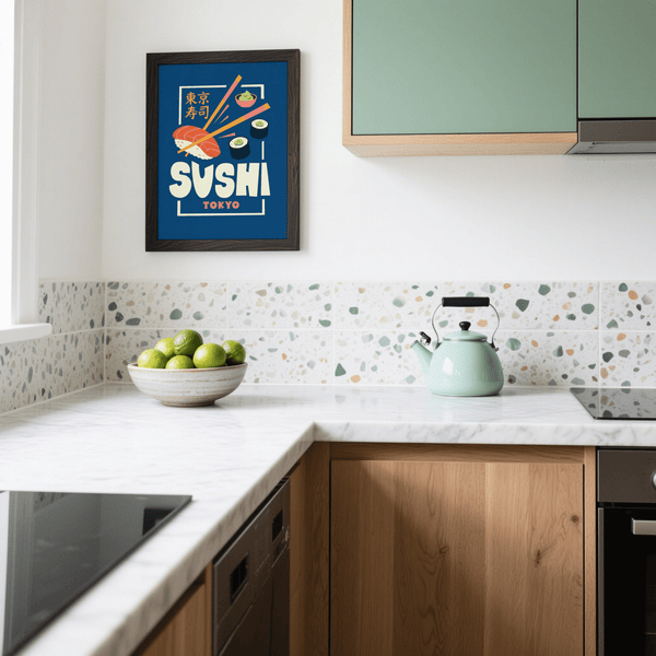 Sushi Wall Art for Japanese-themed kitchen in Pink and Orange colors