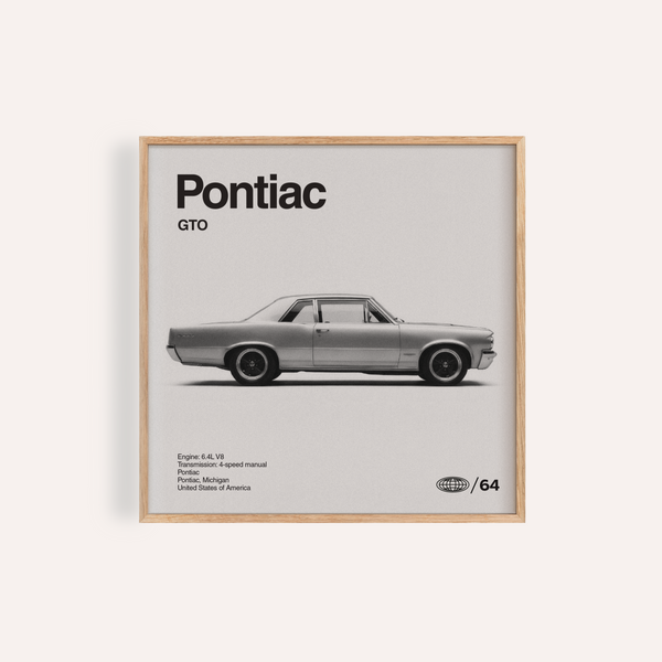 Pontiac Gto Art Print in Black and White for home office wall art
