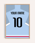Centered Celta Vigo Football Shirt Poster with jersey silhouette, YOUR NAME text, and number 10