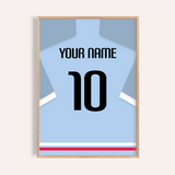 Maglia da calcio personalizzata – azzurra con numero nero — wooden-frame main image