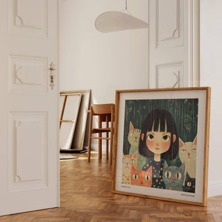 Character-driven Japanese paintings with cozy and whimsical theme