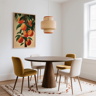 Vibrant Orange Tree Art Print for rustic kitchen, green and brown colors