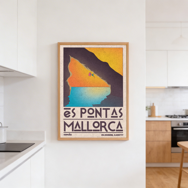 Detail of geometric sea layers beneath towering cliff silhouette