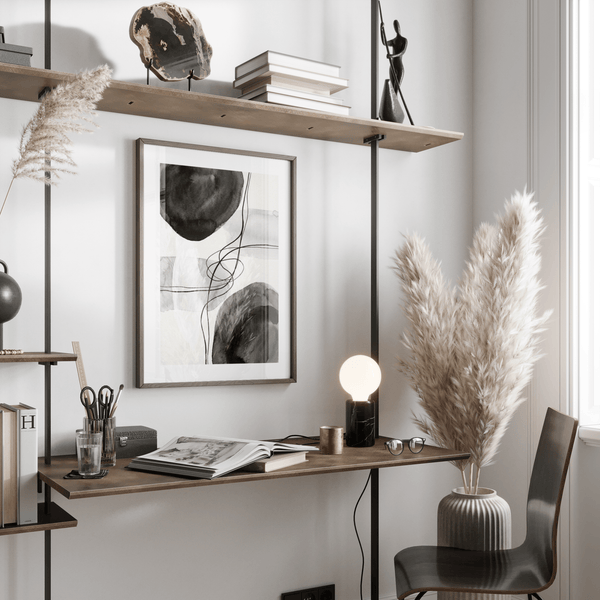 Black and White Wall Art featuring abstract circles and linear marks