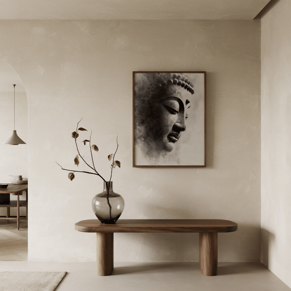 Modern Black and White Buddha Print art print in black and white for office