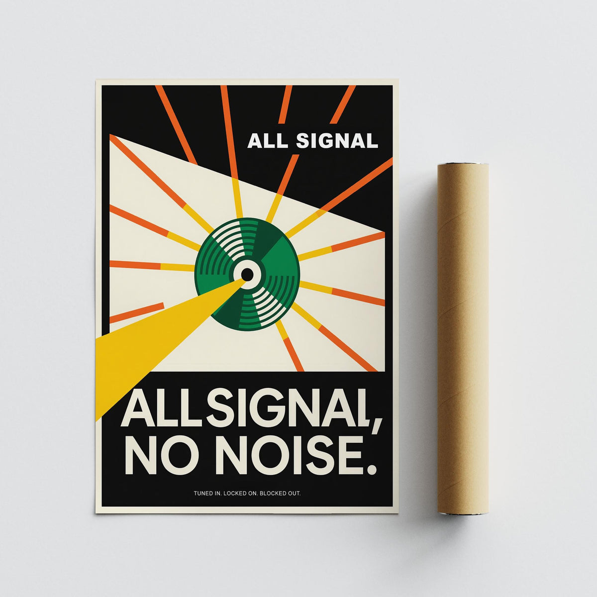 Abstract vinyl record poster with “All Signal, No Noise” text.