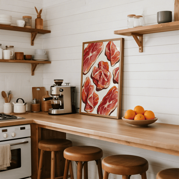 Parma Ham Poster featuring red and white slices for dining room