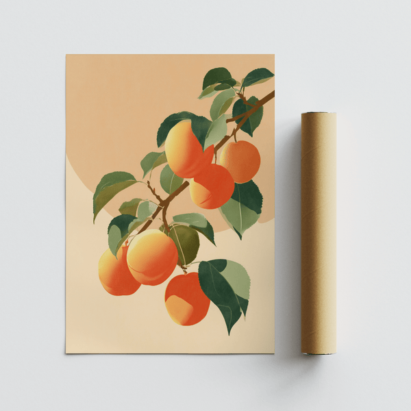 Apricot Wall Print orange and green fruit wall art for modern kitchen