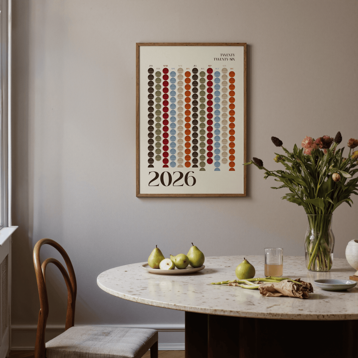 Big Calendar for Wall with dark brown and black, office art print