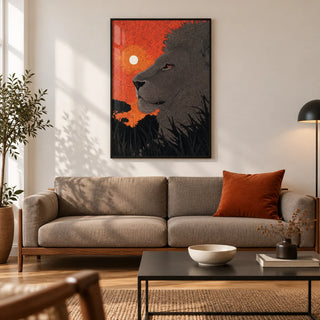 African Landscape Wall Art, framed on the wall of a warm modern living room in a UK terraced house with a chalk-white wall and oak floor