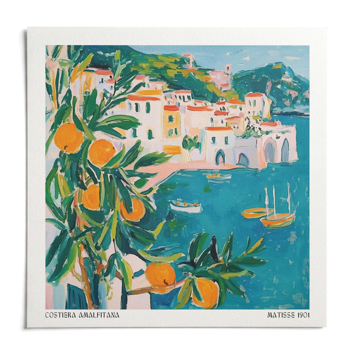 Amalfi Coast Print, shown as an unframed paper print on a plain white background