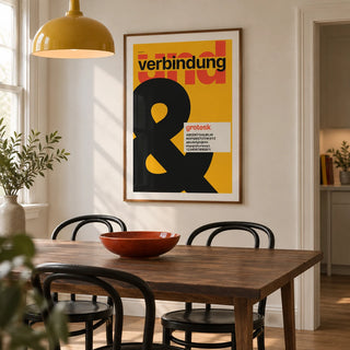 Ampersand Print, framed on the wall of a compact modern dining room in a UK terraced house with an off-white wall
