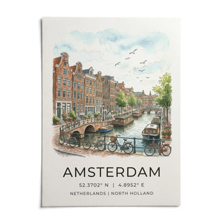 Amsterdam Canal Art Print, shown as an unframed paper print on a plain white background