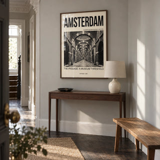 Amsterdam Passage Wall Art, framed on the wall of a tall entrance hallway in a renovated Victorian terrace with pale grey walls