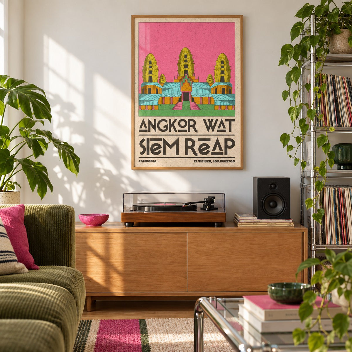 Angkor Wat Art shown in a city apartment record corner (frame not included)