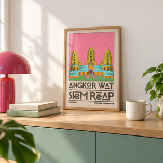 Angkor Wat Art shown in the small A4 size on a shelf (frame not included)