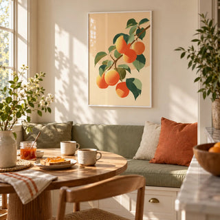 Apricot Wall Print, framed on the wall of a breakfast nook in a kitchen