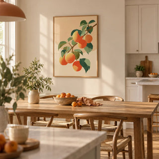 Apricot Wall Print, framed on the wall of a open-plan kitchen-diner