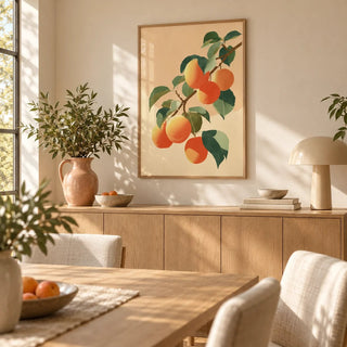 Apricot Wall Print, framed on the wall of a sunny dining room