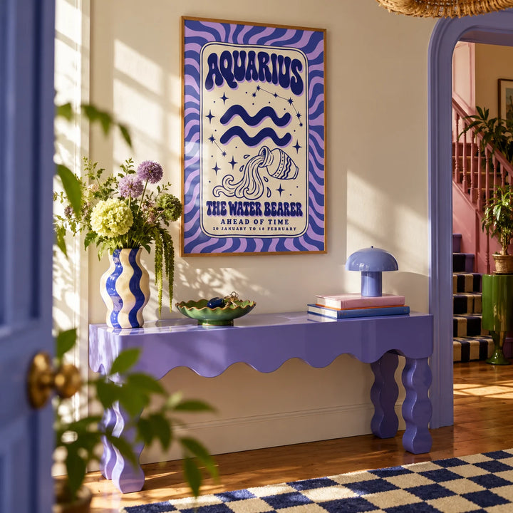 Aquarius Print, framed on the wall of a fun hallway