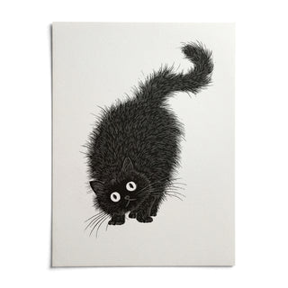 Arched Back Cat Print, shown as an unframed paper print on a plain white background
