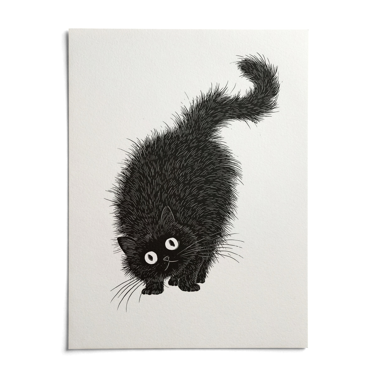Arched Back Cat Print, shown as an unframed paper print on a plain white background