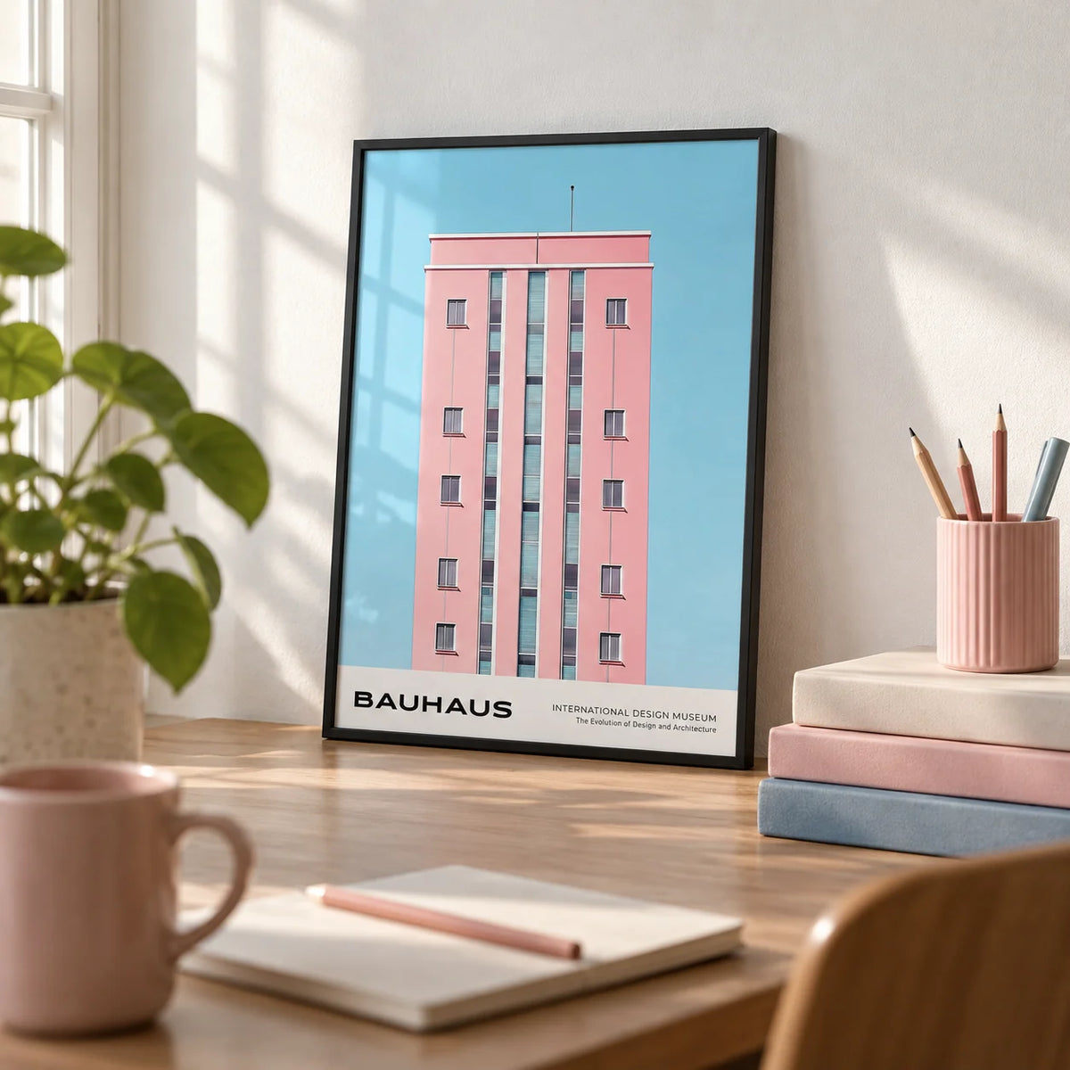 Architecture Art Prints, a small A4 framed print leaning on a desk