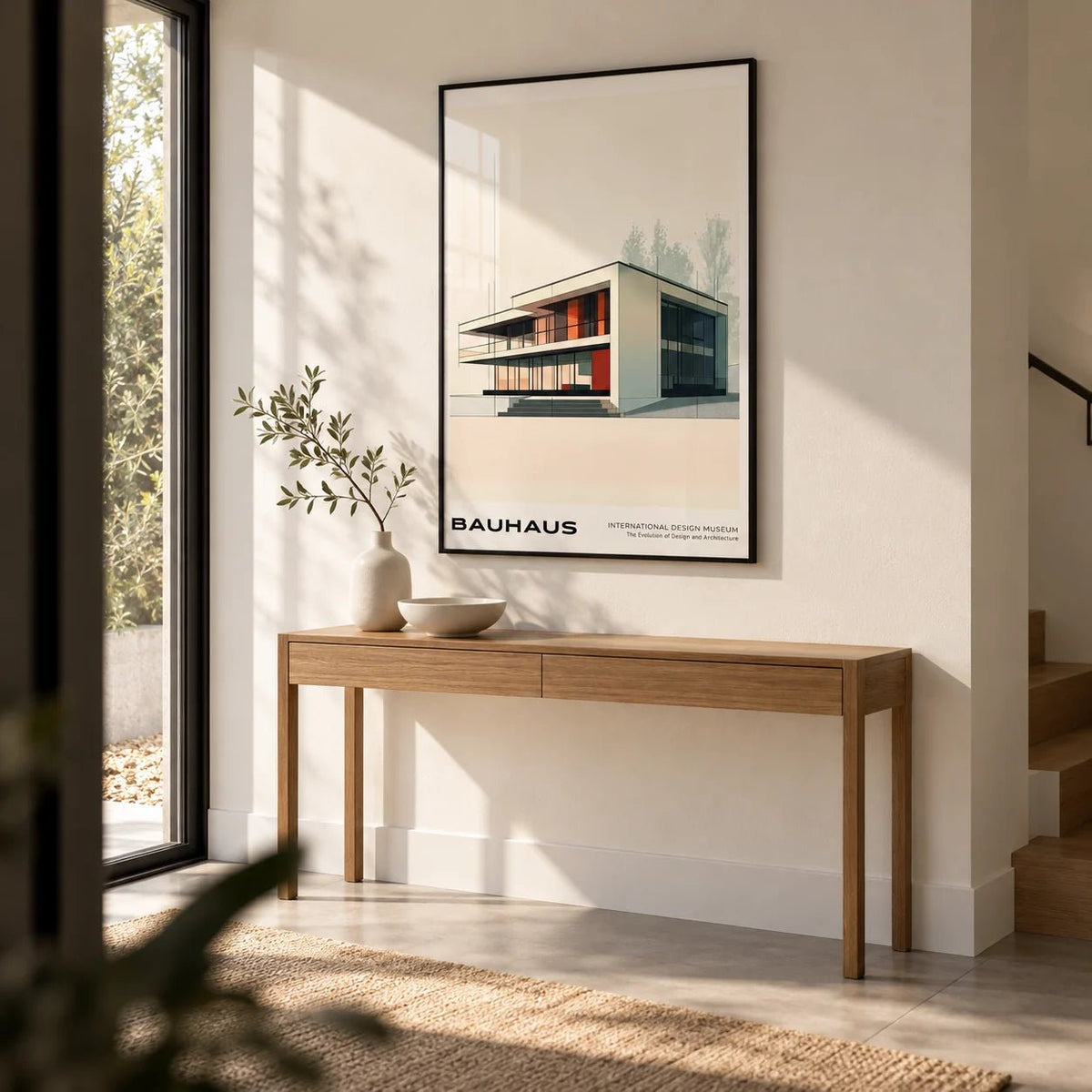 Architecture Poster, framed on the wall of a crisp modern hallway