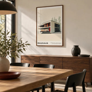 Architecture Poster, framed on the wall of a modern dining room