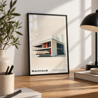 Architecture Poster, a small A4 framed print leaning on an oak desk