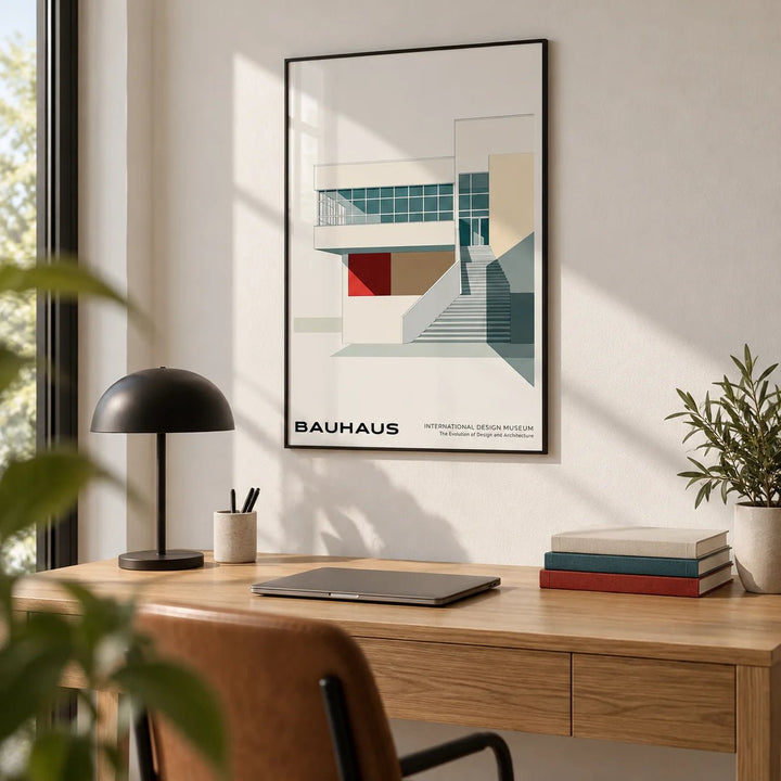 Architecture Posters, framed on the wall of a minimal home office
