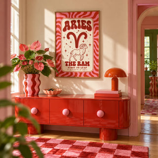 Aries Print, framed on the wall of a fun hallway