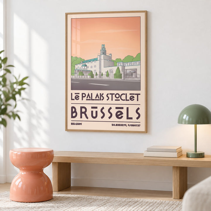 Art Deco Brussels Print shown in a colourful minimalist room (frame not included)