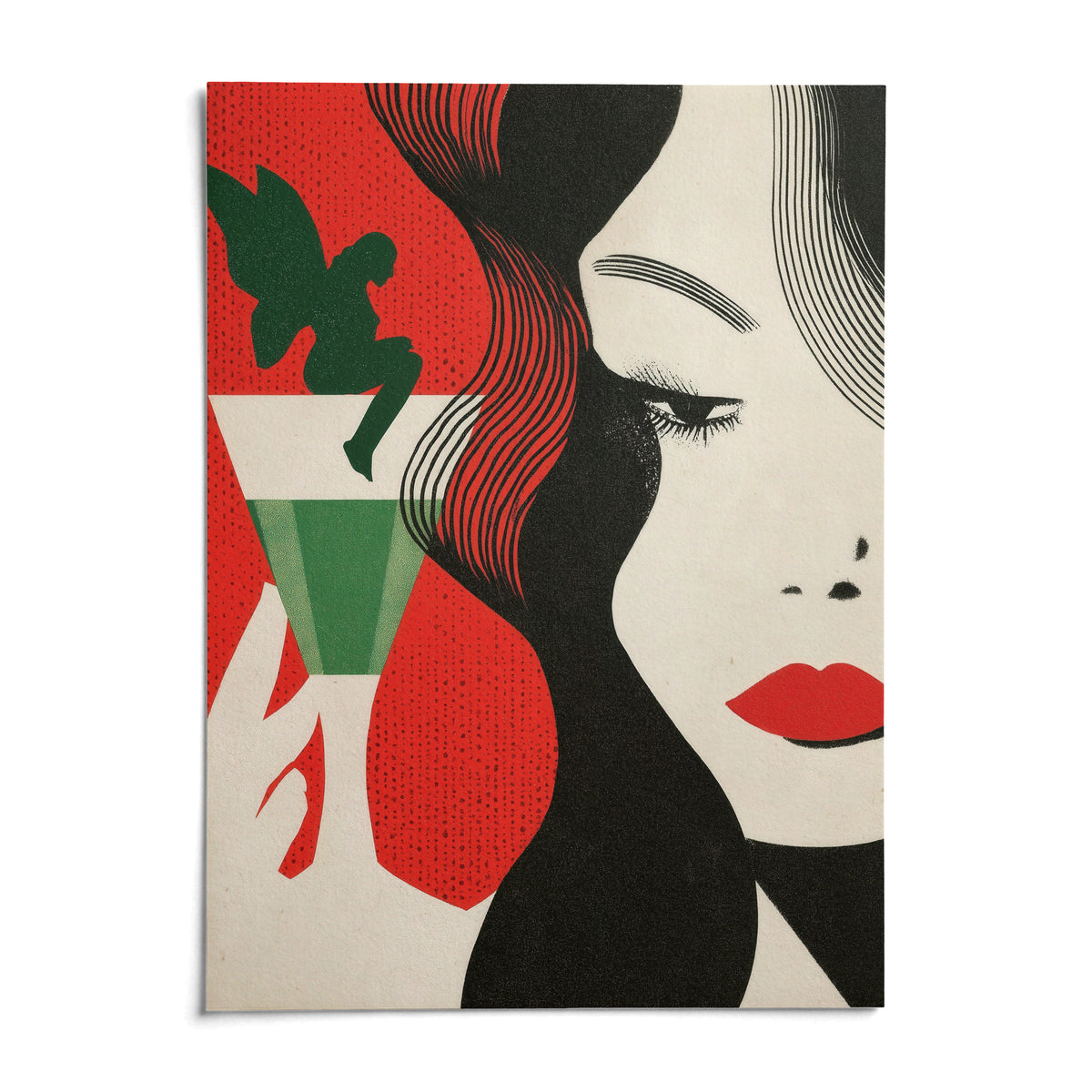 Art Deco Cocktail Woman Print, shown as an unframed paper print on a plain white background