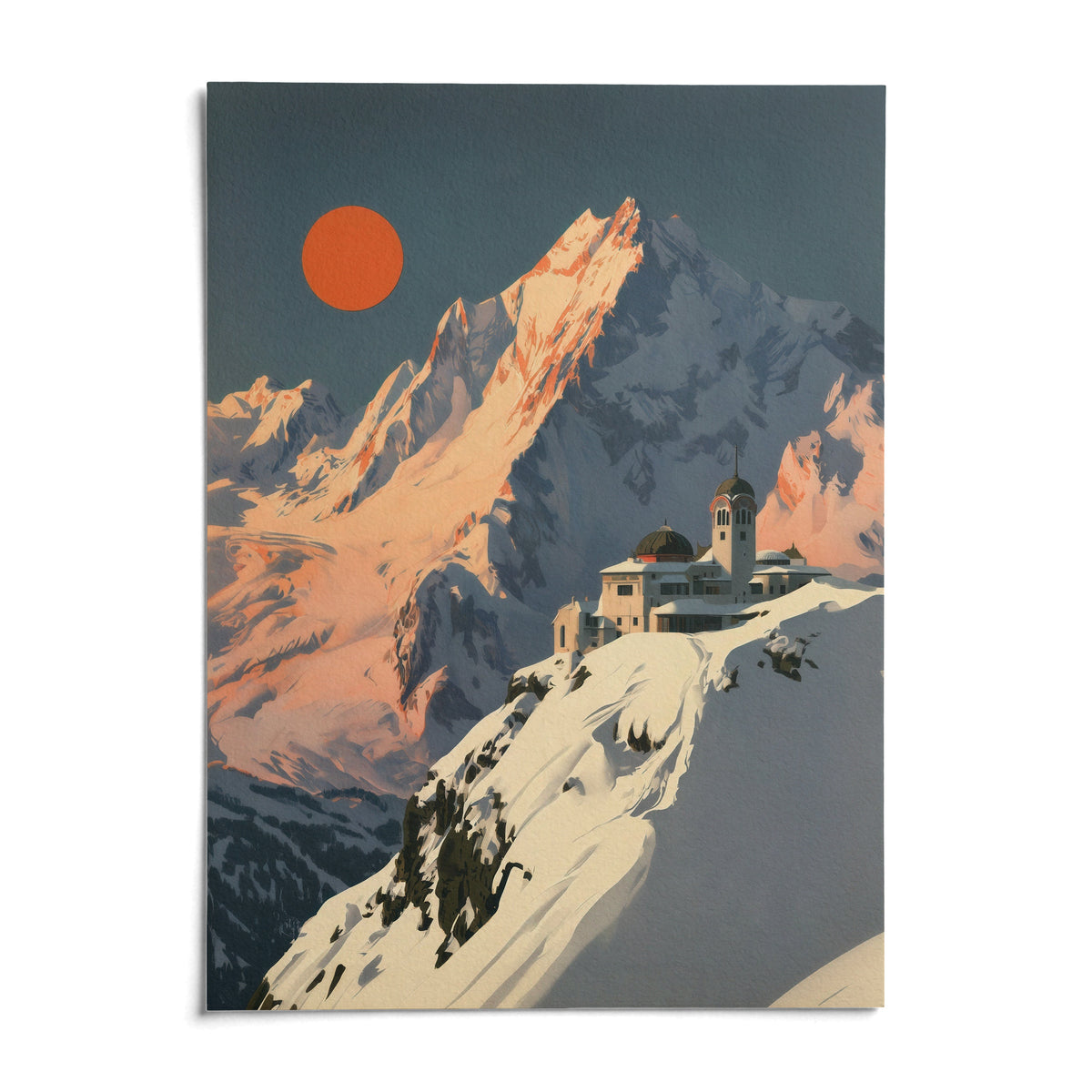 Art Deco Mountain Poster, shown as an unframed paper print on a plain white background