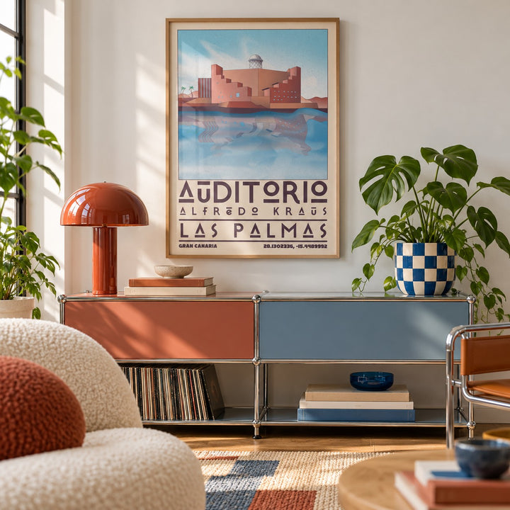 Art Las Palmas shown in a playful living room with a retro modular sideboard (frame not included)
