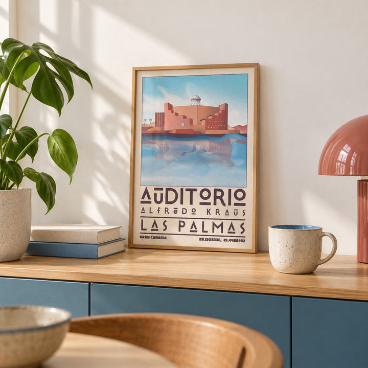 Art Las Palmas shown in the small A4 size on a shelf (frame not included)