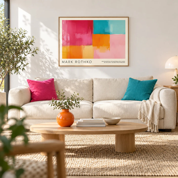 Art Prints Horizontal, framed on the wall of a bright modern living room with a crisp white wall and a pale oak floor
